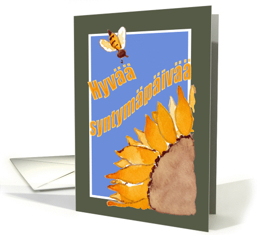 Happy Birthday - Finnish - Sunflower and Bee card (831782)