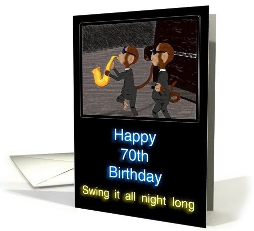 70th Birthday Monkey Sax Swinger card (356425)