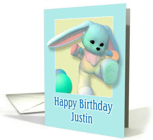 Justin, Happy Birthday Bunny card (377166)