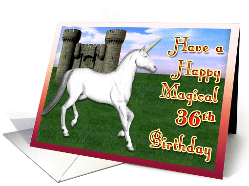 Magical 36th Birthday, Unicorn Castle card (379695)