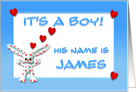 It’s a boy, James card