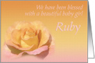Ruby’s Exquisite Birth Announcement card
