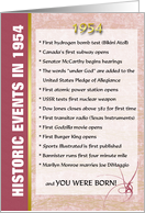 Big Events of 1954 Birthday card
