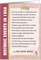 Big Events of 1958 Birthday card