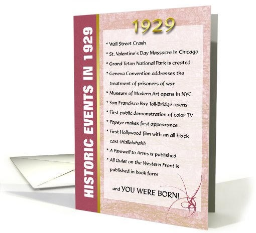 Big Events of 1929 Birthday card (431004)