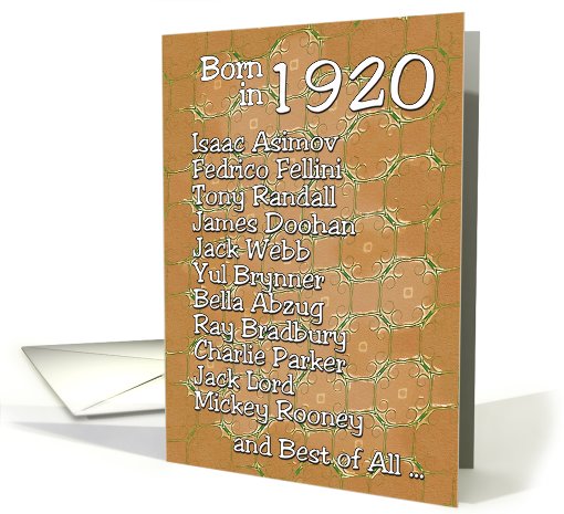 Born in 1920, Happy Birthday card (464178)