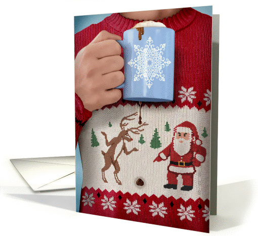 Ugly Christmas Sweater Hot Chocolate Stain Humor card (1275636)
