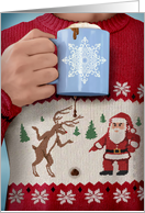 Ugly Christmas Sweater Hot Chocolate Stain Humor card