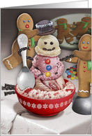 Gingerbread Men Building an Ice Cream Snowman card