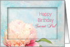 Birthday, Secret Pal, Delicate Pink Peony Flower on Soft Blue card