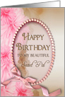 Birthday,Secret Pal, Pink Delicate Flowers with Beaded Oval Inset card