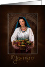 OLD WORLD/YESTERDAY COLLECTION - WOMAN CARRYING BASKET FRUIT card