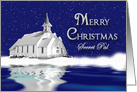 MERRY CHRISTMAS, SECRET PAL, COUNTRY CHURCH in SNOW Scene card