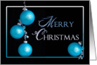 Christmas Greeting - Blue hanging ornaments on Black card