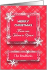 Christmas/Our Home to Yours - Pink/red plaid/Snow/Name card