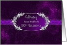 100th Birthday Invitation, Name Insert,Graphic Faux Diamonds on Purple card