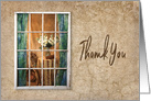 Thank You, View through Old Weathered Window into Home, Blank card