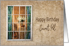 Birthday, Secret Pal, View Through an Old Weathered Window into Home card