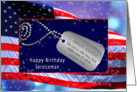BIRTHDAY SERVICEMAN - Patriotic - USA Flag - Dog Tags/Verse card