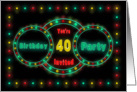 Birthday Party Invitation -40th- NEON LIGHTS - Billboard card