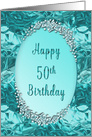 Birthday, 50th, Blue Ice with Faux Diamond-like Gems card