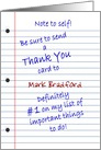 THANK YOU - NOTE TO SELF - Humor -Personalize Name card