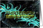 13th BIRTHDAY PARTY INVITATION - BLACK/TEAL/YELLOW ABSTRACT card