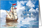 10th Birthday Party Invitation, Ship with Sails on Water card