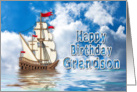 BIRTHDAY - GRANDSON - Ship on Water card