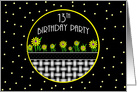 13th Birthday Party, Invitation with Yellow Flowers and Polka Dots card