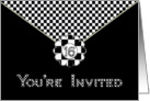 Birthday - 16th - Invitation - Abstract - Black/White Checked card