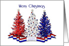 Christmas, Patriotic, Three Decorated Trees in re, White and Blue, USA card