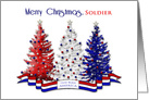 Christmas, Patriotic, Soldier, Decorated Trees, Red, White,Blue card