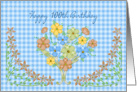 Birthday - 100th - Blue Gingham/Flowers card