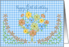 Birthday - 85th - Blue Gingham/Flowers card
