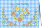 Birthday - 70th - Blue Gingham/Flowers card