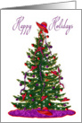 Christmas - Happy Holidays - red hat decorations on tree card