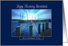 All is Calm/by Sea - Birthday - Grandson - Marina Sunset - Blue card