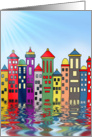 Cityscape Blank Notecard - Upright - Colorful Buildings - Reflections card