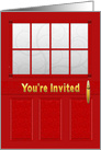 Open House Invitation, Red Fancy Door, Brass Knob card