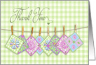 Thank You, Blank, Quilt Squares Hanging on Clothesline, Green Gingham card