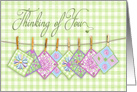 Thinking of You, Quilt Squares on Clothesline, Gingham card