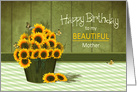 Birthday, MY Mom, Bucket of Sunflowers, Butterflies and Green Gingham card