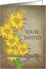 Country Sunflowers, Invitation, Brown Texture, Tied Knot card