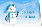 Christmas, Season’s Greetings, Blue- Snowman - Snowing card