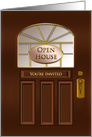 Open House Invitation - Brown/Gold Door with sign card