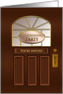 Housewarming Invitation - Brown/Gold Door with sign card