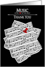 Music Sheets, Thank You, Blank Inside - Music is the Heart of the soul card