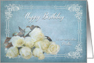 Birthday, MY Mother, White Dreamy Roses on Blue card