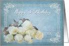 Birthday, 70th, White Dreamy Roses on Blue card